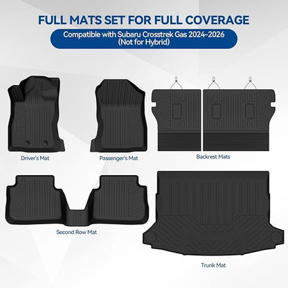 Custom Fit Floor Mats for Subaru Crosstrek Gas 2024-2026(Not for Hybrid), All Weather TPE Floor Liners with Trunk Mat & Backrest Protectors, Odorless Full Set Interior Accessories