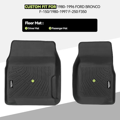 Tongama-Floor Mats for 1980-1996 Ford Bronco/F-150, 1980-1997 F-250/F350, All Weather TPE Floor Liners Protectors Interior Waterproof Accessories