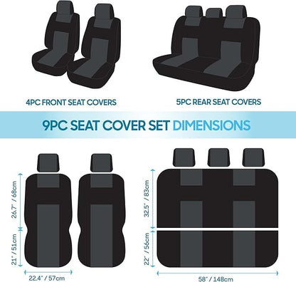 BDK PolyPro Black/Gray Car Seat Covers Full Set with Matching Carpet Floor Mats - Automotive Seat Covers for Cars Trucks SUV - Includes Split Bench Rear Seat Cover - Interior Car Accessories