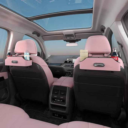 Car Rear Backseat Extra Multifunctional Drink Cup Holder Organizers with Tissue Storage Box Organizer & Hooks for Car Seat Back. Pink