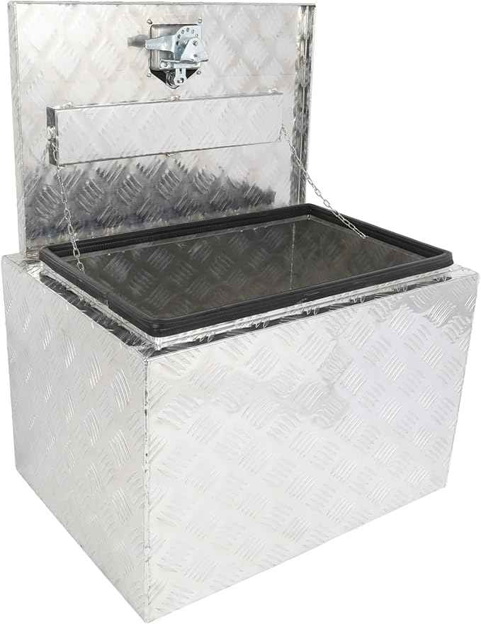 SCITOO 24 Inch Diamond Plate Truck Bed Tool Box,Aluminum Heavy Duty Crossover Storage for Most Full Size Pickups,Lockable Weatherproof Chest,Fits 24" Truck Beds,Easy Access to Load and Unload