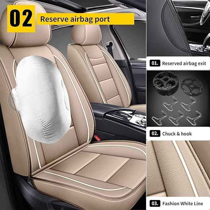 YORKNEIC Fit for Cadillac XT4 Seat Covers 5 Seats 2019-2025 2026 - Leather Car Seat Covers Full Set (5 Full Seats, Beige)