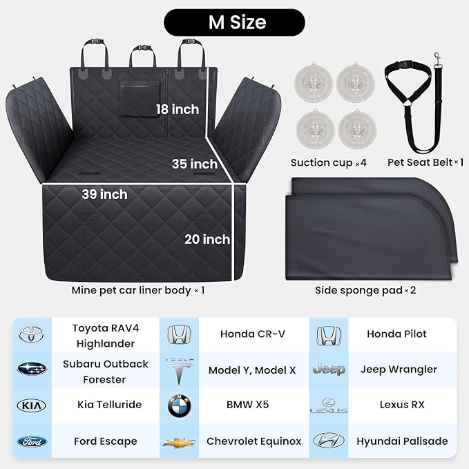 REEVAA SUV Cargo Liner for Dogs, Full Coverage Non-Slip Cargo Cover with Cushioned Sides to Protect Your Dog, Waterproof & Durable, Machine Washable Trunk Protector Mat (M, Black)