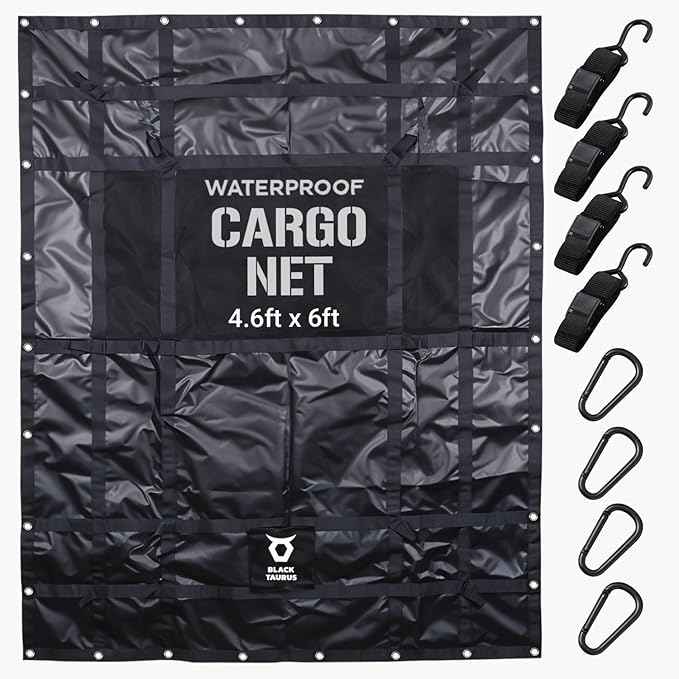 Waterproof Truck Bed Tarp Cover – Heavy Duty Cargo Net & Tarp for Pickup Truck Bed, Trailer, ATV, & Roof Rack, All-Weather Cargo Net to Secure Load, 4 Adjustable Straps - 4.6 ft x 6 ft