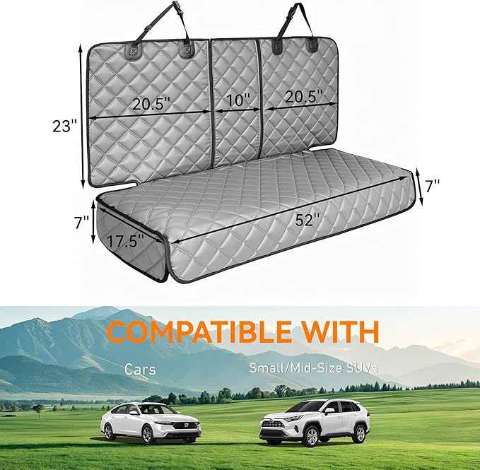 Dog Car Seat Cover for Back Seat, Waterproof Back Seat Covers for Dogs, PU Leather Nonslip Bench Car Seat Protector Universal Fit for Most Vehicles,SUVs,Small Trucks (Grey, Standard)