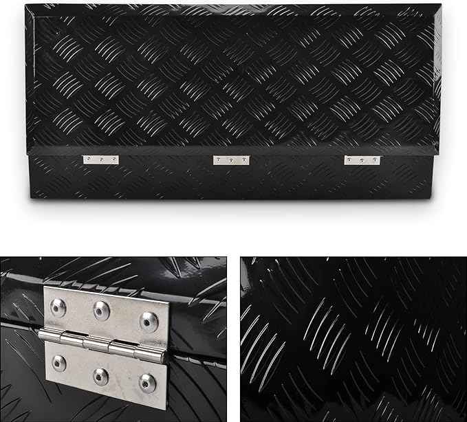 34.5 Inch Black Aluminum Tool Box 5 Bar Tread ToolBox for Truck Bed Car Outdoor Trailer Pickup Underbody RV ATV Storage Underbed Tools Organizer with Lock and Keys (34.5"X13"X6.5")