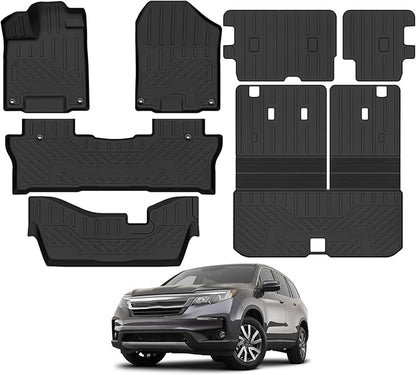 Custom Fit Floor Mats for 2016-2022 Honda Pilot 8 Seats 2nd-Row Bench Seat(No Elite Models), All Weather TPE Floor Liner & Trunk Mat & Backrest Protectors, Odorless Full Set Interior Accessories