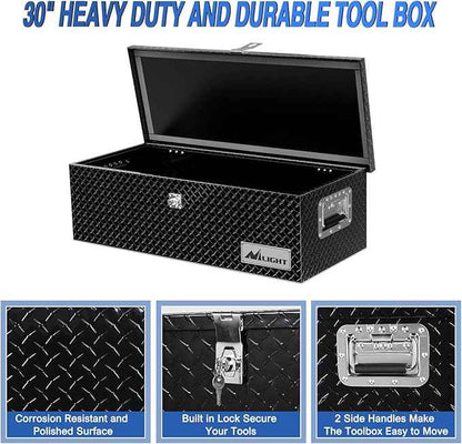 Nilight 30 Inch Truck Tool Box Heavy Duty Aluminum Diamond Plate Truck Bed Toolboxes 30''X13''X9.6'' Waterproof Pick-Up Storage Tool Boxes for Bed of Truck RV Trailer with Side Handle Lock Keys, Black