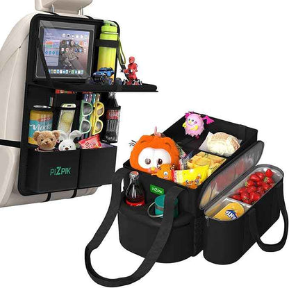 Car Backseat Organizer with Tray(1Pack) and Multi-Functional Car Storage Box with Cooler