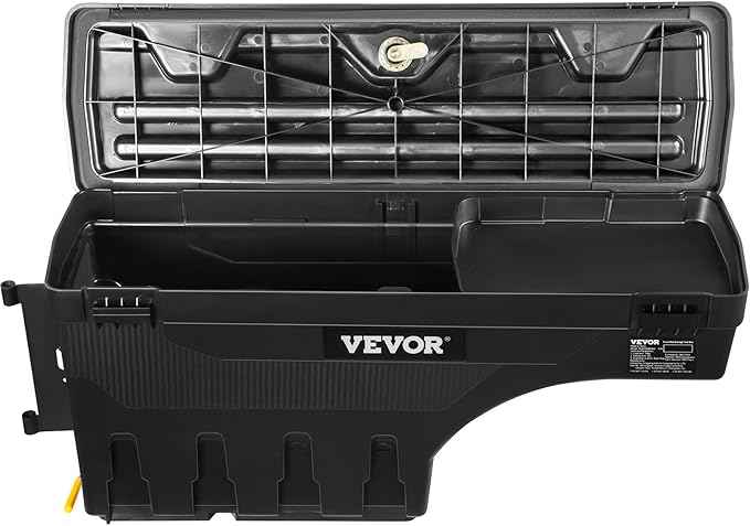 VEVOR Truck Bed Storage Box, Compatible with Dodge Ram 1500 2019-2021 L, Waterproof ABS Wheel Well Tool Box with Lockable Lid and Password Padlock, 6.6 Gal/25 L Truck Bed Toolbox, Driver Side, Black