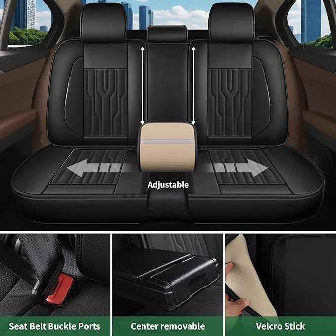 YORKNEIC Fit for Cadillac ATS Seat Covers Full Set 2013-2018: 5 Seats Waterproof Leather Car Seat Covers Protector (5 Full Seat, Black)
