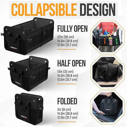 FORTEM Trunk Organizer For SUV Car Organizer and Storage, Collapsible Multi-Compartment Storage Bag Car Accessories for Women Men, 1680D Oxford, Non Slip Bottom, Adjustable Straps, Soft Cover (65L)