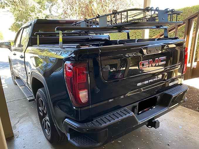 Truck Rack with Two Cross Bars and Four Brackets for Pickup Bed, Universal Aluminum Black Bar Length Adjustable from Min 49” to Max 64” Works with Tonneau Cover that Mounts on Top of Rails