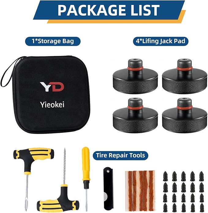 Tesla Jack Pads Lifting Jack Pad for Tesla Model 3/Y/S/X Tesla Pucks Accessories with Tire Repair Tools Kit for Tesla Vehicles 2016 to 2026,4 Pucks with Storage Case
