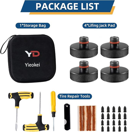 Tesla Jack Pads Lifting Jack Pad for Tesla Model 3/Y/S/X Tesla Pucks Accessories with Tire Repair Tools Kit for Tesla Vehicles 2016 to 2026,4 Pucks with Storage Case