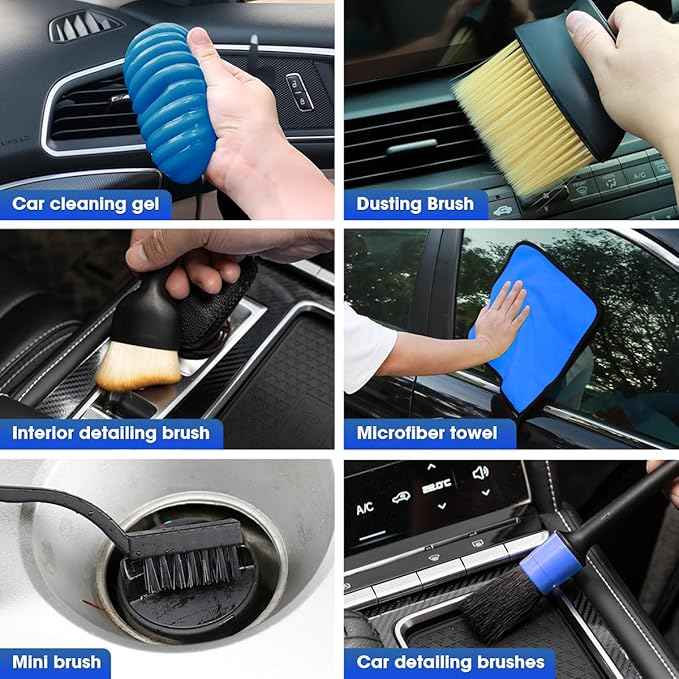 Viewsun Car Cleaning Kit, Car Interior Detailing Kit with High Power Handheld Vacuum Cordless Rechargeable, Detailing Brush Set, Windshield Cleaner, Complete Auto Accessories for Men, Women Gift