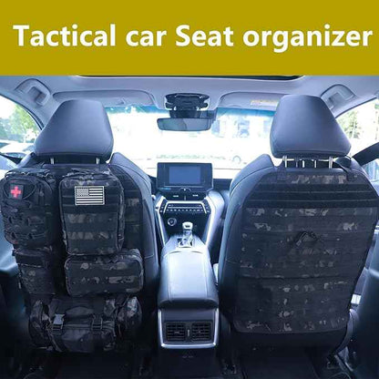 Universal Tactical Car Seat Back Organizer Bag Tactical Molle Vehicle Organizers Panel Vehicle Protector Organizers with 5 Detachable Pouches for Car Truck Ford Jeep (Model A-Black camo)