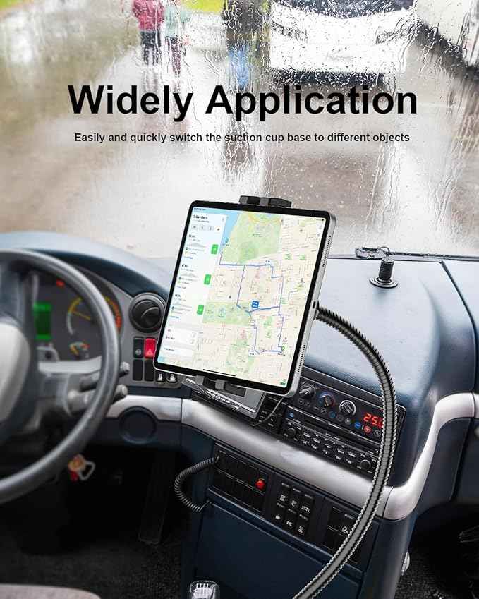 woleyi Car or Truck Seat Rail Tablet Mount, Heavy Duty Gooseneck Car Floor Tablet Holder Bolt Stand with 20-inch Aluminum Arm, for iPad Pro Air Mini, Galaxy Tab, Z Fold, Fire HD, iPhone, 4-13" Devices