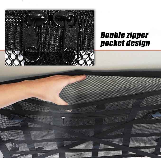 Overhead Car Organizer, Compatible with Jeep Gladiator Sport/Rubicon 2020-2025 Car Roof Storage Net Universal Car Ceiling Storage for Camping Storage Bag,Beige-Medium