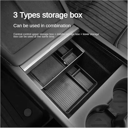 NanDeZ Central Control Storage Box Flocking Compatible For Tesla Model 3 Highland 2024 ABS Central Organizer Stowing Tidying Car Accessories 3PCS(Color:3PCS A)