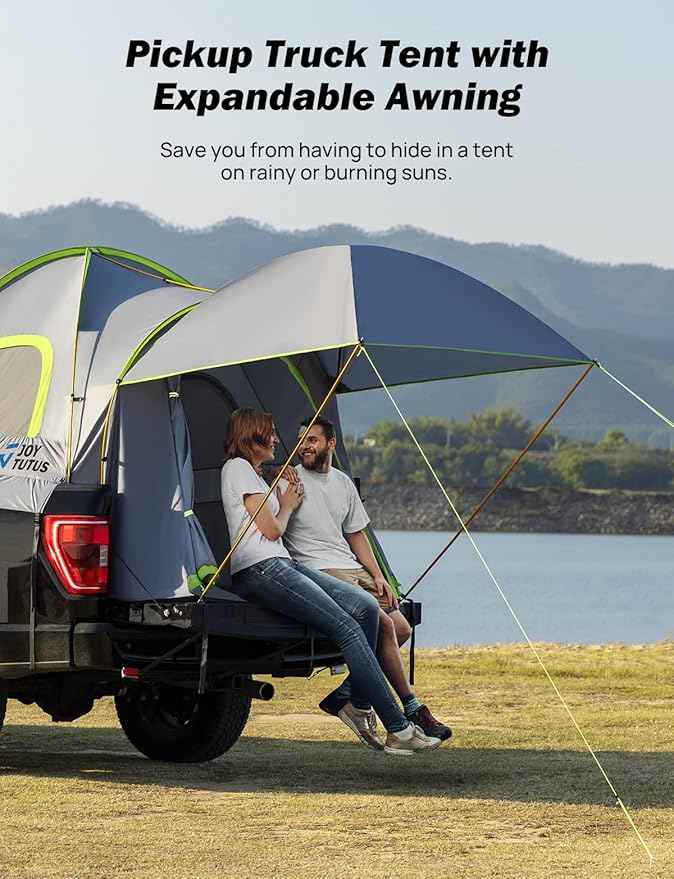 JOYTUTUS Pickup Truck Tent 5.0ft Bed Tent with Removable Awning, Waterproof PU2000mm Double Layer for 2 Person, Portable Truck Bed Tent - Green, Aluminum Pole