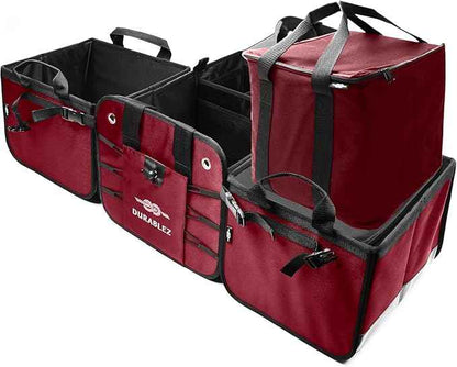 5-Section Trunk Organizer for SUV, Truck, Sedan, Van – Modular Extra Large Cargo Storage Bin, Detachable Car Trunk Organizer with Dividers, Collapsible Auto Organization System – Cherry Red