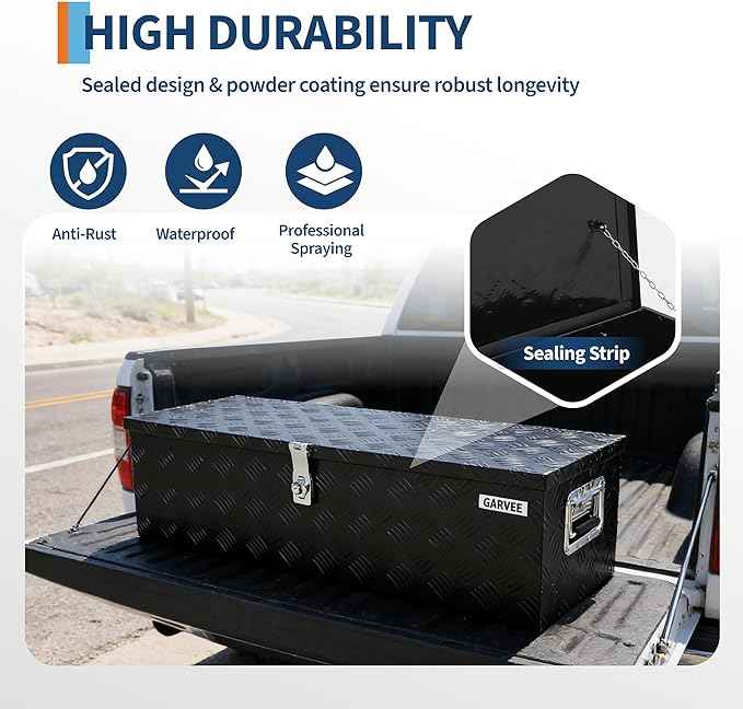 Garvee 30 Inch Aluminum Truck Bed Tool Box - Heavy Duty Diamond Plate Tool Chest with Lock and Keys | Storage Organizer for Pickup Trucks, RV, Trailers | Side Handles, 30 x 13 x 9.6 Inches, Black