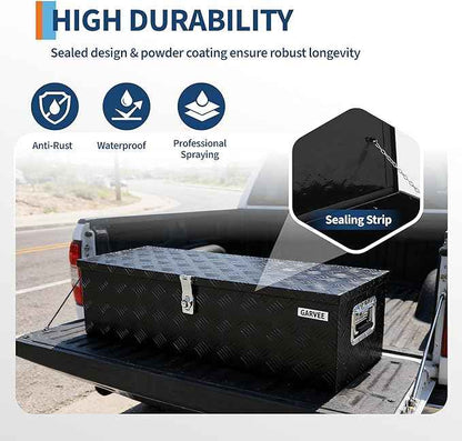 Garvee 30 Inch Aluminum Truck Bed Tool Box - Heavy Duty Diamond Plate Tool Chest with Lock and Keys | Storage Organizer for Pickup Trucks, RV, Trailers | Side Handles, 30 x 13 x 9.6 Inches, Black