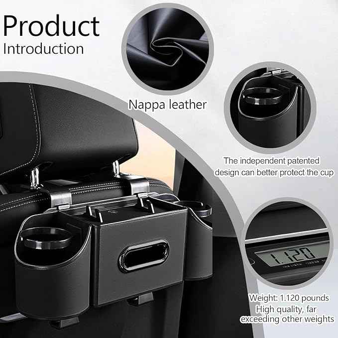Back Seat Car Organizer,4 in 1 Multifunctional Car Back Seat Storage Box with Drink Cup Holder Tissue Box, for Hold Phone,Snacks, Drinks, Handbag-Black-2Packs