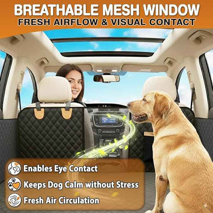 Back Seat Extender for Dogs – Hard Bottom Car Seat Cover for Dogs, Waterproof Rear Seat Protector with Mesh Window & Side Flaps, Fits Cars, SUVs, Trucks, Extra Space & Comfort