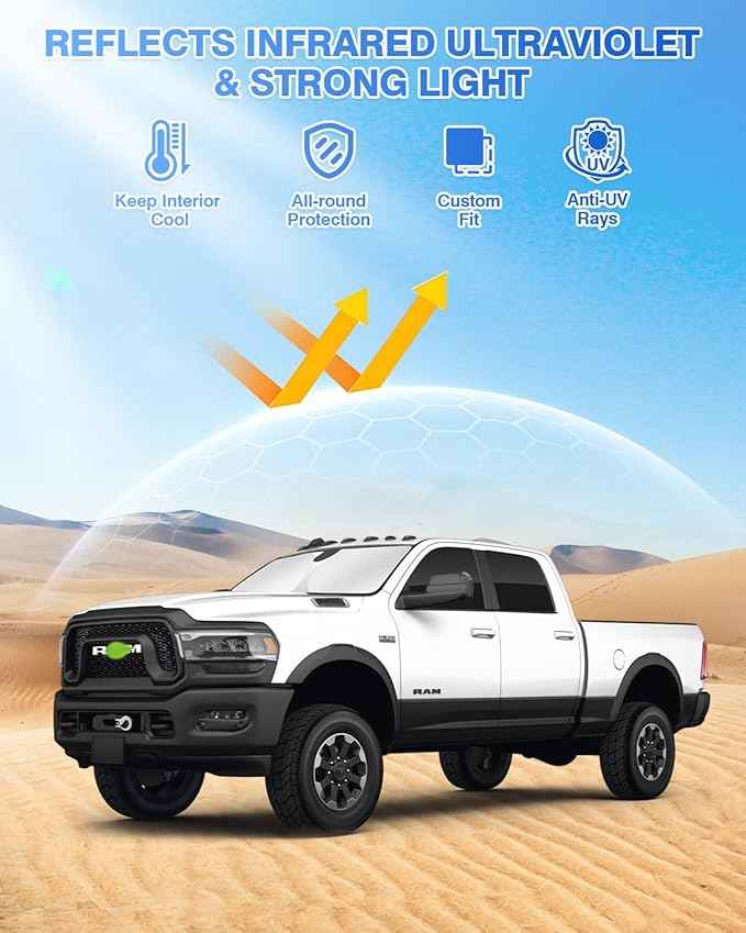 Sunshades for Dodge Ram 2500 3500 2010-2025 2026 Accessories Windshield Sun Shade Side Rear Window Shade Cover Sun Visor Shield Privacy Protection Keep Vehicle Cool Black 6PCS