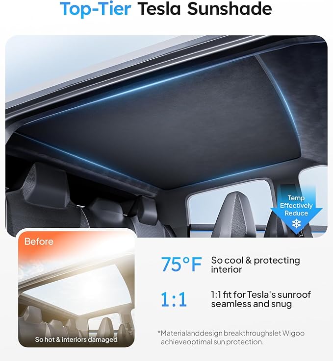 Wigoo Tesla Cybertruck Sunshade Roof [Never Sag, Nano Ice-Crystal Coatings] 3rd-Gen Heat Insulation Glass Roof Sun Shade, Accessories for Tesla Cybertruck 2023~2025, Tesla Interior Black