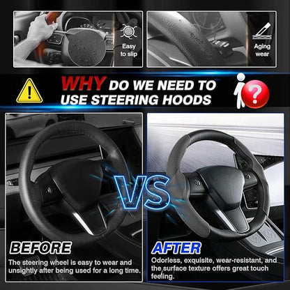 Shademax Custom-Fit for Tesla Steering Wheel Cover, Tesla Model Y / 3 2017-2025 2026 (Fit Model Y Juniper 2026/ Model 3 Highland) Suede Steering Wheel Cover Protector Model Y/ 3 Accessories (Gray)