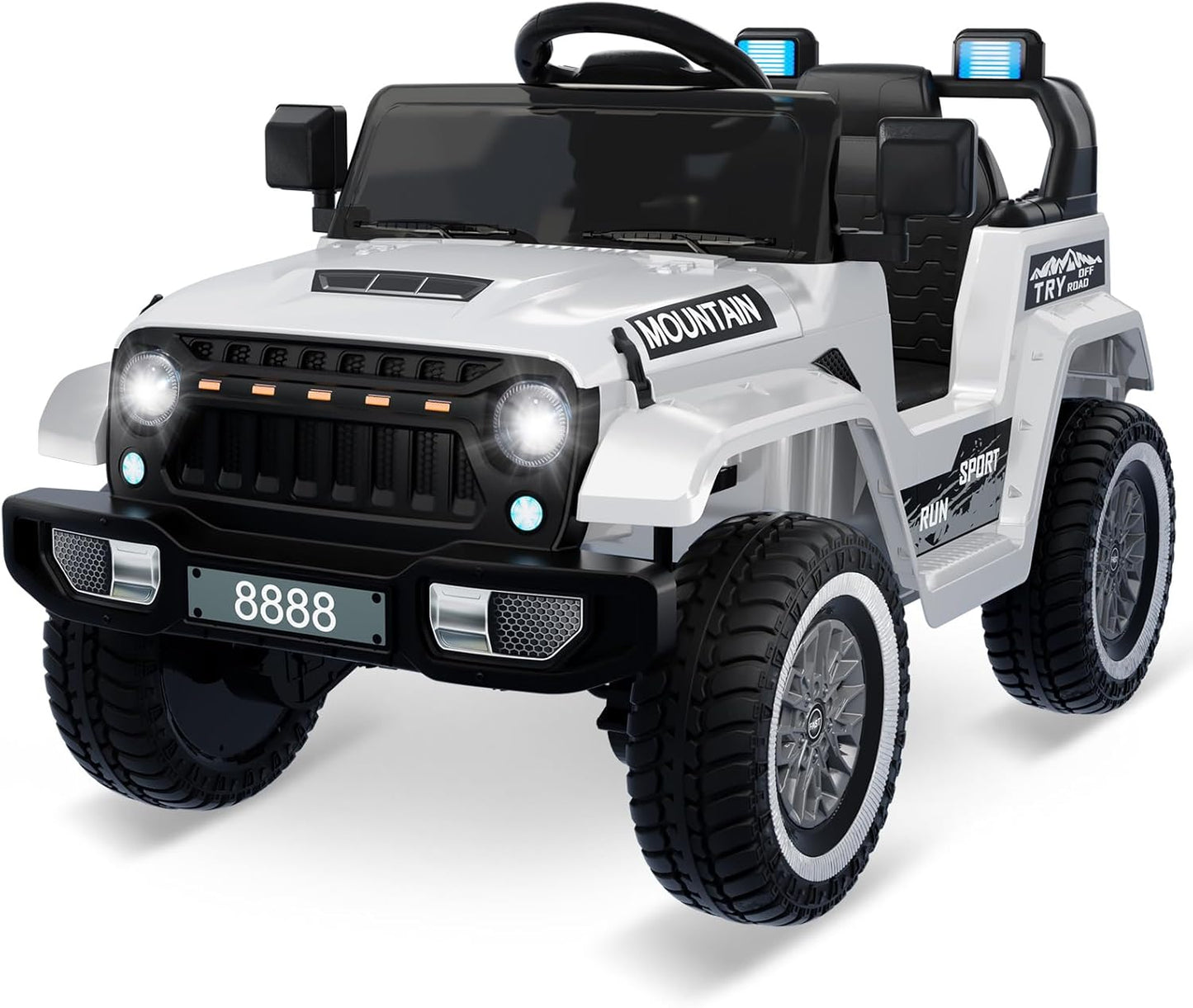 12V Kids Ride on Truck Car, w/Parent Remote Control, Twin 35w Motors, 3 Speeds, LED Lights, Music & Horn, Spring Suspension, Kids Electric Vehicles Toy for 3-5 Years Old Boys Girls Gift, White - AutoBay
