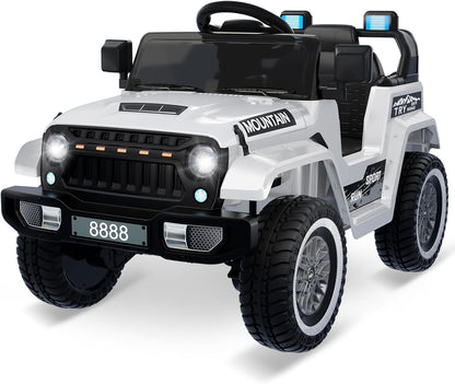12V Kids Ride on Truck Car, w/Parent Remote Control, Twin 35w Motors, 3 Speeds, LED Lights, Music & Horn, Spring Suspension, Kids Electric Vehicles Toy for 3-5 Years Old Boys Girls Gift, White - AutoBay
