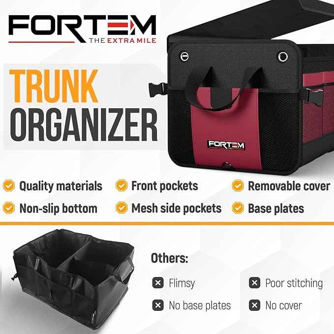 FORTEM Trunk Organizer For SUV Car Organizer and Storage, Multi-Compartment Storage Bag Car Accessories for Women Men, Perfect Christmas Gifts, 1680D Oxford, Non Slip Bottom, Straps, Soft Cover (90L)