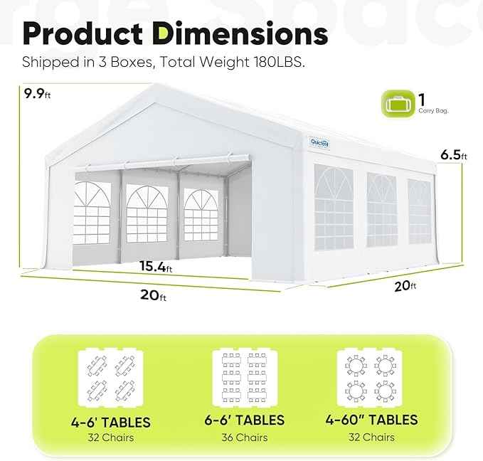 Quictent Party Tent Heavy Duty Outdoor Canopy Tent Wedding Event Shelter BBQ Wedding Tents for Parties with Storage Bags (20'x20')
