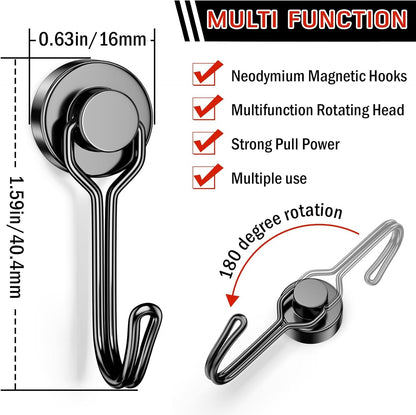 FINDMAG 50 Pack Magnetic Hooks, 30lbs+ Magnetic Hooks Heavy Duty for Cruise, Strong Magnet Hooks for Fridge, Neodymium Magnets with Hooks for Kitchen, Grill, Home, Garage, Toolbox (Black)