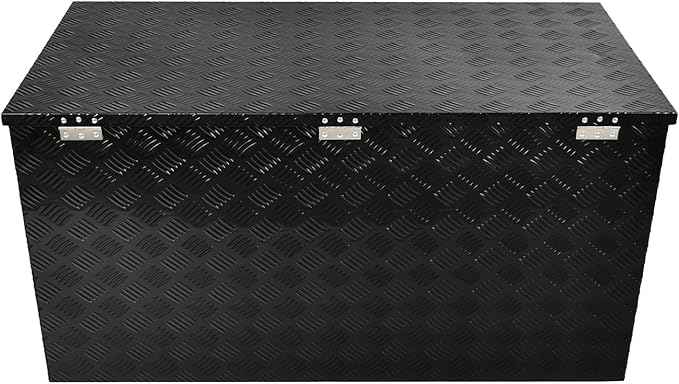 48 Inch Black Aluminum Tool Box 5 Bar Tread Chest Box Flatbox for Truck Car Outdoor Trailer Pickup Underbody RV ATV Storage Bed ToolBox w/Lock and Keys, Side Handle (48"x24"x24")