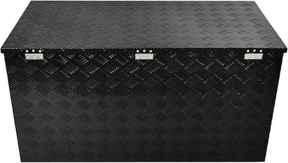 48 Inch Black Aluminum Tool Box 5 Bar Tread Chest Box Flatbox for Truck Car Outdoor Trailer Pickup Underbody RV ATV Storage Bed ToolBox w/Lock and Keys, Side Handle (48"x24"x24")