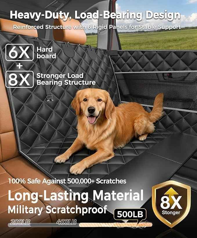 Doglike UNBREAK Armor Dog Car Seat Cover for Back Seat [NO.1 Military-Grade Reinforced Protection], 500LB Ultra-Support Armor Hard Bottom, Waterproof Pet Carseat Dog Hammock for Cars/SUV/Truck XL Size