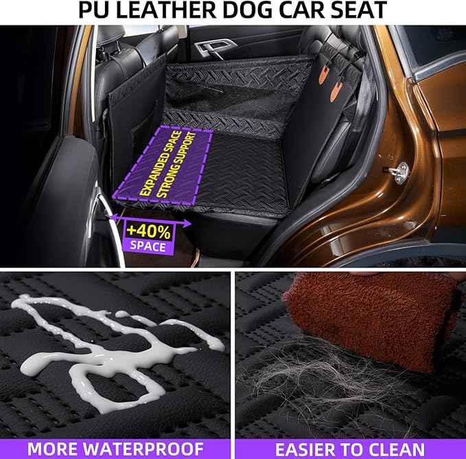 Large Dog Car Seat,PU Leather Back Seat Extender for Dogs,Waterproof Dog Seat Cover for Backseat, Pet Bed for Car Hammock