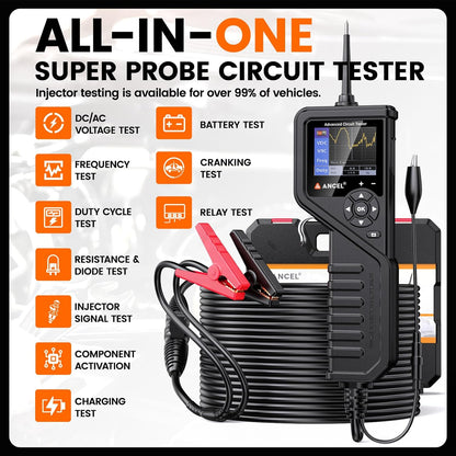 ANCEL PB600 Power Circuit Probe Tester with Battery, Relay, Injector Test, 8-35V Automotive Electrical Circuit Tester, Multimeter/Oscilloscope/Ohmmeters Power Circuit Probe Kit, 30FT Cable