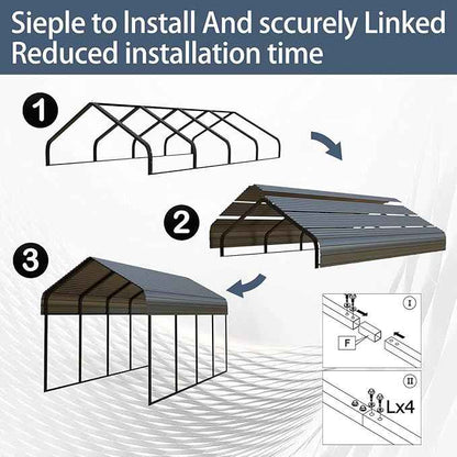 10x20 ft Metal Carport & Portable Garage, Heavy Duty with Galvanized Steel Roof & Frame - Large Tall Carports Canopy for Snow, Grey for Outdoor Garages