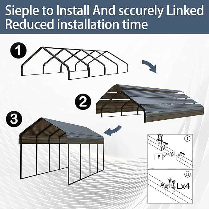 12x20 ft Metal Carport & Portable Garage, Heavy Duty with Galvanized Steel Roof & Frame - Large Tall Carports Canopy for Snow, Grey for Outdoor Garages