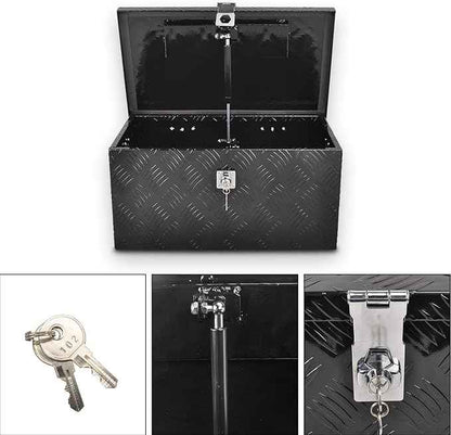 20 Inch Black Aluminum Tool Box 5 Bar Tread Flatbox for Truck Car Outdoor Trailer Pickup Underbody RV ATV Storage Tools Organizer with Lock Side Handle and Keys (20"X12"X9.5")