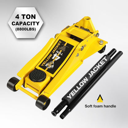 YELLOW JACKET Low Profile Floor Jack with Dual Pumps Quickly Lift Hydraulic Car Jack with Pad, 4 Ton (8,800 lb) Capacity