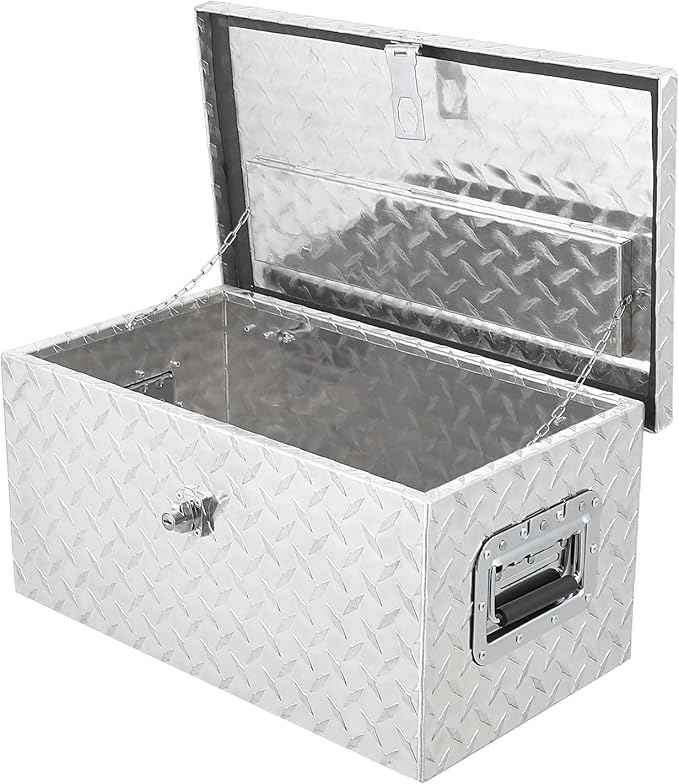 20 Inch Heavy Duty Aluminum Diamond Plate Tool Box Pick Up Truck Bed RV Trailer Toolbox Waterproof Square Storage Organizer with Side Handle, Lock and Keys