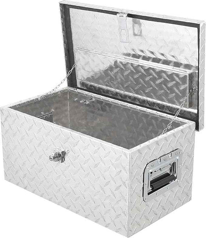 20 Inch Heavy Duty Aluminum Diamond Plate Tool Box Pick Up Truck Bed RV Trailer Toolbox Waterproof Square Storage Organizer with Side Handle, Lock and Keys