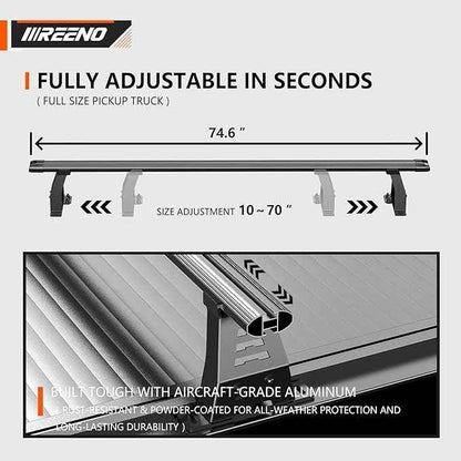Adjustable 74.6" Truck Bed Rack Cross Bars (2PCS), Heavy-Duty Aluminum T-Slot Crossbars for Full-Size Trucks, Compatible with Retractable Tonneau Covers with Rail System, Kayak & Bike Racks